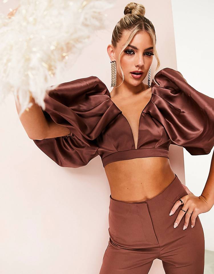 ASOS LUXE satin set in brown